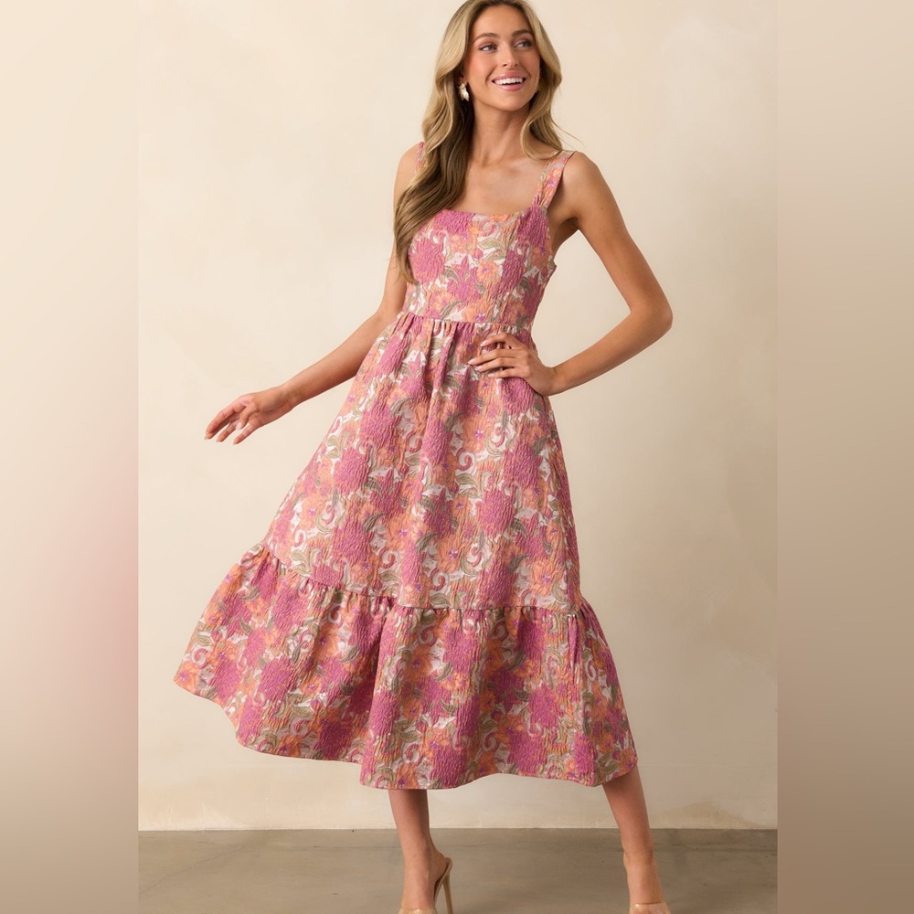 NWT Pink and Orange Floral Midi Dress